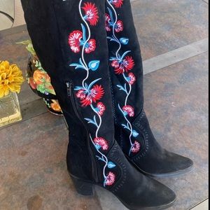 Embroidered Carlos Santana knee high boots